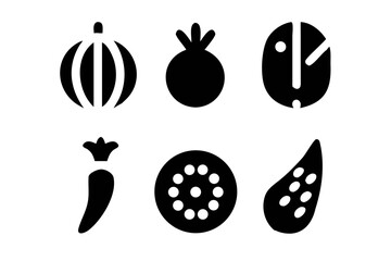 Collection of fruit and vegetable icons showcasing a variety of produce in a simple and modern style for design purposes