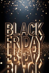 Luxurious black friday text with golden sparkle and reflection