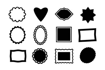 Collection of black silhouette frame shapes set of different simple frames for decoration, labels, badges and design elements