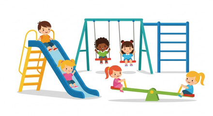 Cheerful children playing on playground equipment, enjoying outdoor activities and social interaction in a fun setting