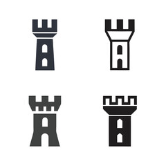 Four Castle Tower Icons Dark Gray and Black on White Background symbol architecture © fazlay907