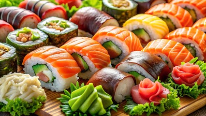 Delicious assortment of fresh sushi rolls and nigiri