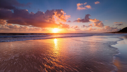 Serene Coastal Dawn The Dawn Paints The Sky With Soft Pinks And Gentle Oranges Mirrored In The Tranquil Waters Witness The Harmonious Blend Of Nature S Hues As The Sun Graces The Beach