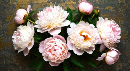 Pink Peonies on Rustic Background peony flowers bloom blossom floral bouquet spring summer nature plant beautiful pretty elegant