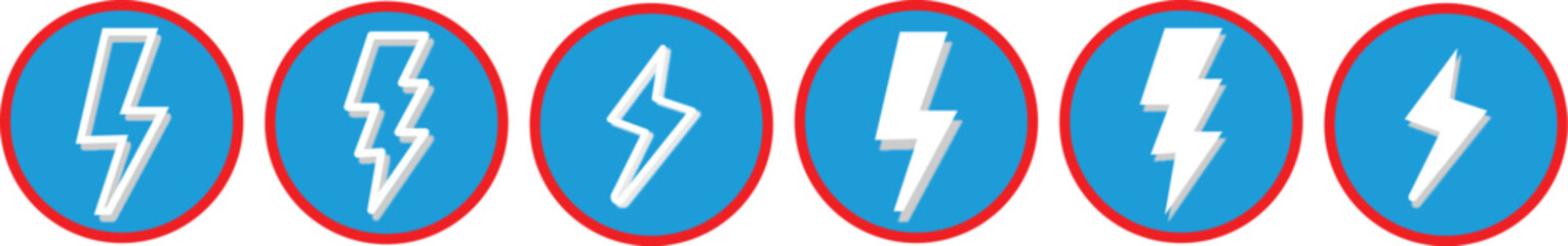 Obraz premium No Electricity and Lightning Prohibition Sign Icon Set. No lightning symbol, ban. Blackout icons, power outage, bright warning. No Electricity on transparent background 