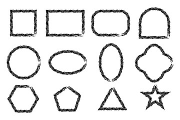 hand drawn sketch geometric frame shapes set rough border outline collection with square rectangle circle oval triangle star hexagon pentagon arch clover isolated design
