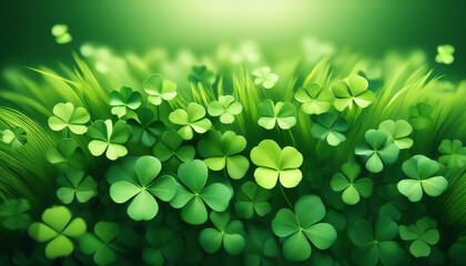 Lucky Charms A Vivid Composition Of Lush Four Leaf Clovers Against A Smooth Green Backdrop Symbolizing Fortune And Charm A Visual Emblem Of Good Luck