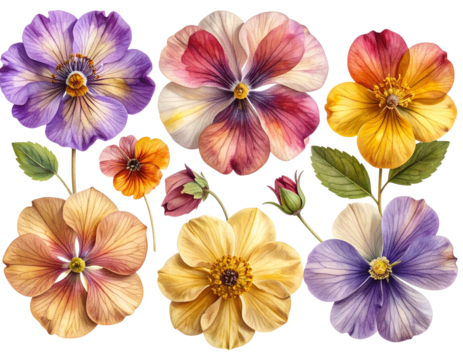 Pressed flower png cut out element set, transparent background