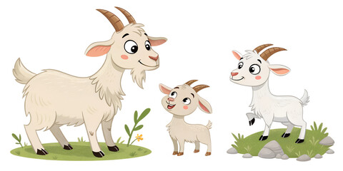 Various Goats PNG – Cartoon and Realistic Goat Illustrations on Transparent Background