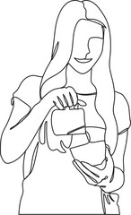 Female Barista Preparing Coffee Line Illustration