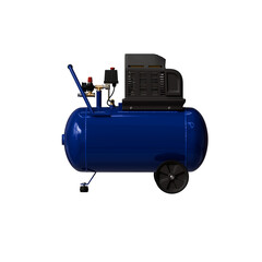 Portable air compressor on wheels for workshop and home, isolated on transparent background.