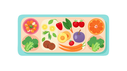 Healthy balanced lunch box with fresh fruit vegetables and protein for school kids and adults diet concept