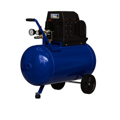 Portable air compressor on wheels for workshop and home, isolated on transparent background.