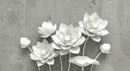 White Lotus Flowers on Grey Concrete Background minimal minimalist simple clean design floral botanical nature plant elegant stylish