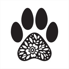 Dog Paw with Floral Pattern Inside vector silhouette clip art logo design concept illustration