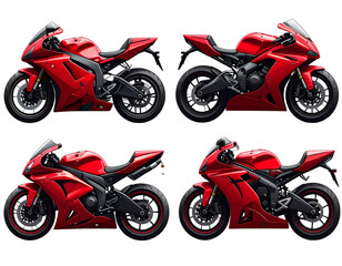 Obraz premium Set of red sport bike motorcycle isolated on transparent background, side view. Gener