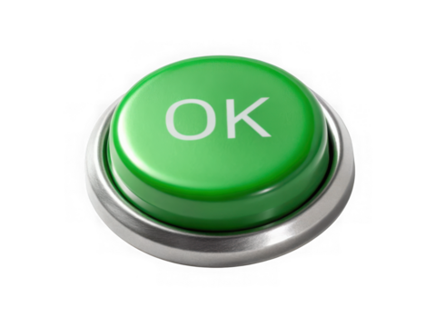 Green ok button isolated on transparent background