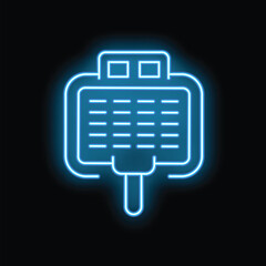 Fototapeta premium Blue glowing neon line electronic computer card icon isolated on a black background for your design, concept illustration