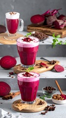 Close-up shots of beetroot latte