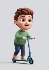 Happy Cartoon Boy Riding a Scooter, 3D Render