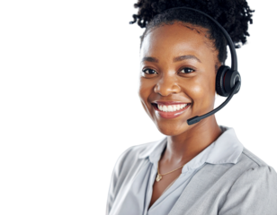 Smiling Customer Service Representative Wearing Headset