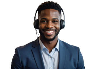 Smiling Customer Service Representative Wearing Headset