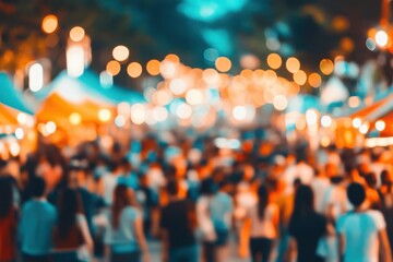 Vibrant Evening Market Scene: An Abstract Impression of Festive Crowds and Blurry, Glowing Lights Ambiance