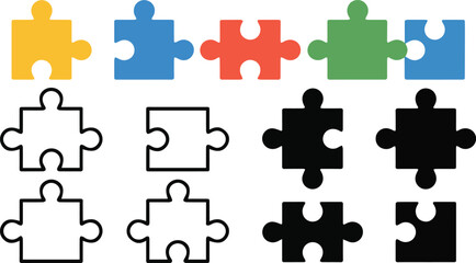Naklejka premium Vector art of various puzzle piece shapes and colors