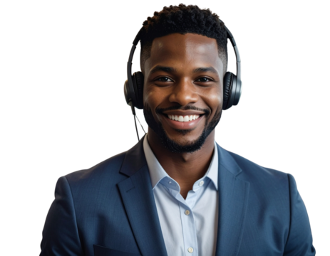 Smiling Customer Service Representative Wearing Headset 