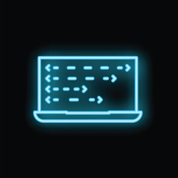 Neon sign of a laptop showing programming code on its screen