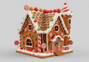 Whimsical Gingerbread House Decorated with Candies and Frosting