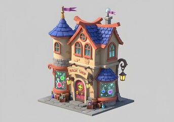 Whimsical Cartoon Magic Potion Shop Building 3D Render