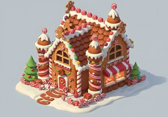 Whimsical Gingerbread House with Christmas Decorations and Candy Accents
