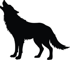 wolf howling silhouette vector, wild canine illustration
