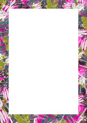 Blank frame with colorful floral collage pattern borders