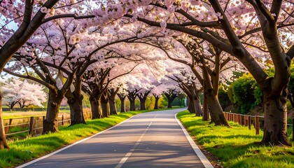 Cherry blossoms line a pathway