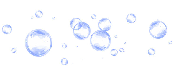 Transparent soap bubbles floating gracefully against a clean white background, creating a whimsical atmosphere with reflections and light play, ideal for creative design projects and overlays