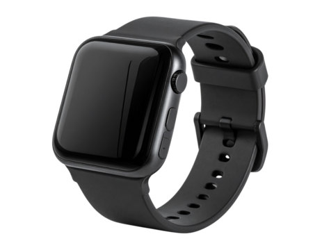 wrist smart watch mockup with black strap, png file of isolated cutout object with sh