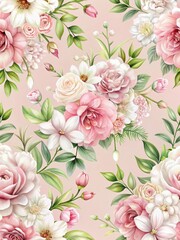Elegant floral design with LV style seamless patterns on soft pastel pink background