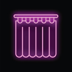 Fototapeta premium Brightly shining pink neon sign of a shower curtain on a black background