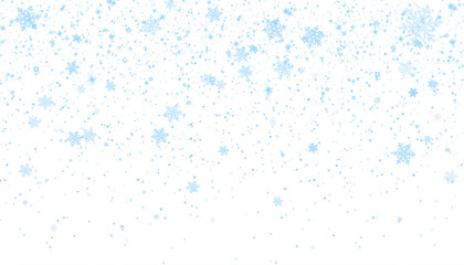 Light blue snowflakes gently falling against a soft white background, creating a serene winter atmosphere, perfect for seasonal designs and festive celebrations with copy space