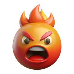 Obraz premium 3d angry emoji with flames isolated on transparent background