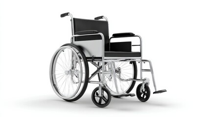 Fototapeta premium A simple, modern wheelchair with chrome accents and black upholstery, designed for mobility and accessibility.