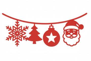 Christmas garland decoration featuring snowflake, christmas tree, ornament, and santa claus hanging elements