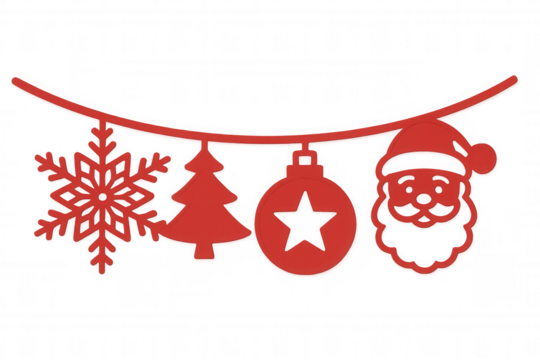 Christmas garland decoration featuring snowflake, christmas tree, ornament, and santa claus hanging elements