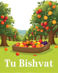 Tu Bishvat – New Year for Trees Illustration (Tree Planting & Fruit Celebration)