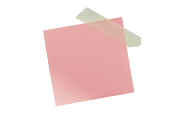 pink sticky note with tape attached isolated on white background