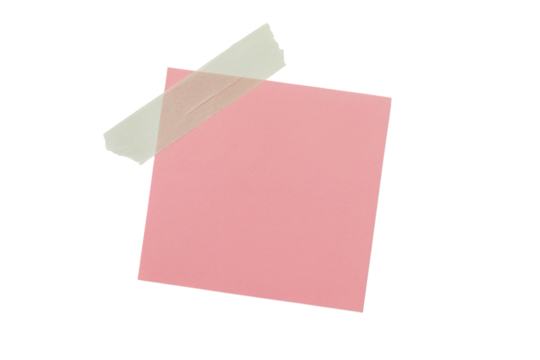 pink sticky note secured with tape isolated on white background