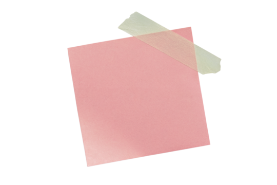pink sticky note with tape attached isolated on white background