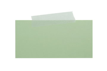  blank green note attached with tape  isolated on white background